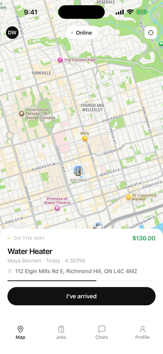 An active job on the Doyo Pro map